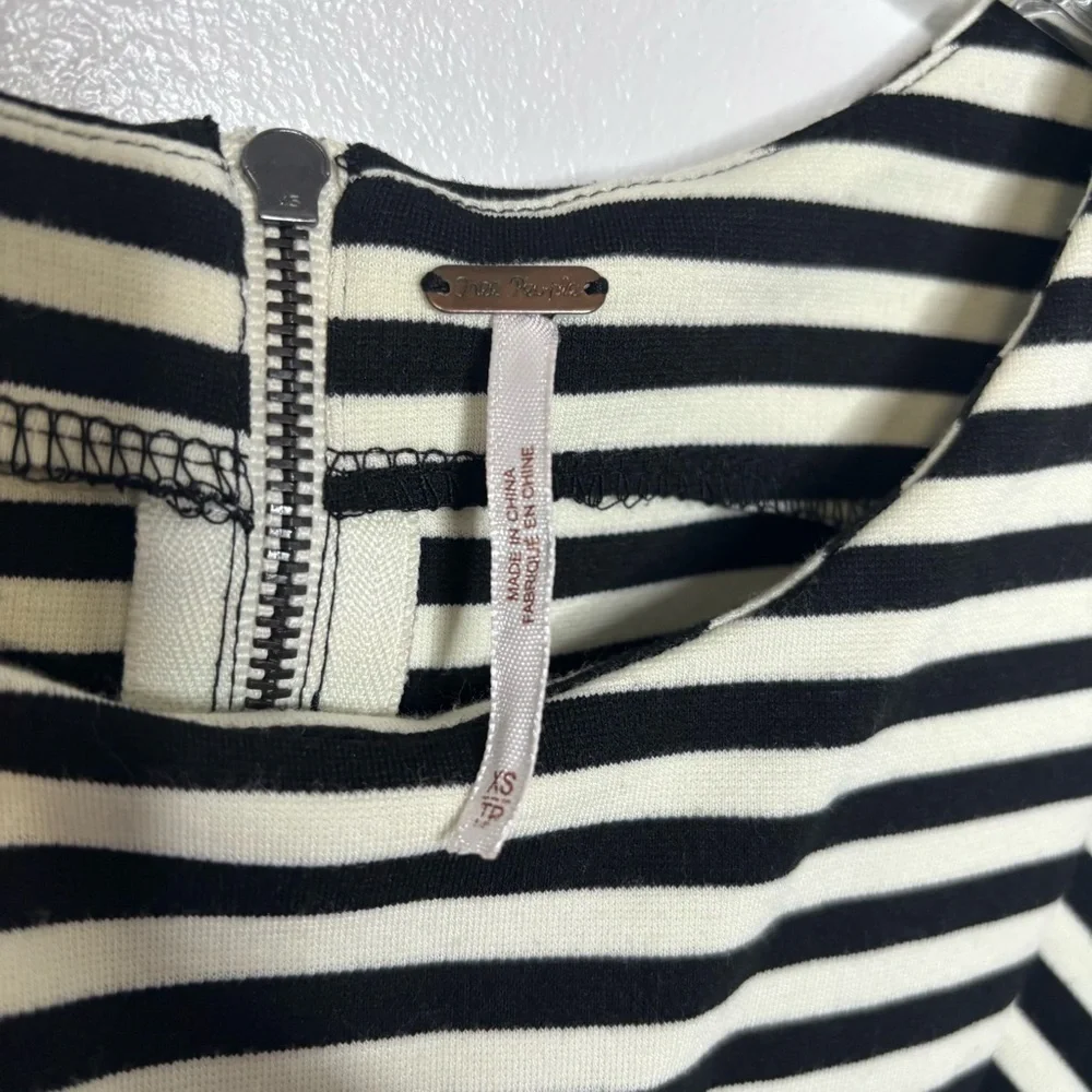 Free People Cha Cha Mini Dress Women XS Black Ivory Stripe Sleeveless Fit Flare